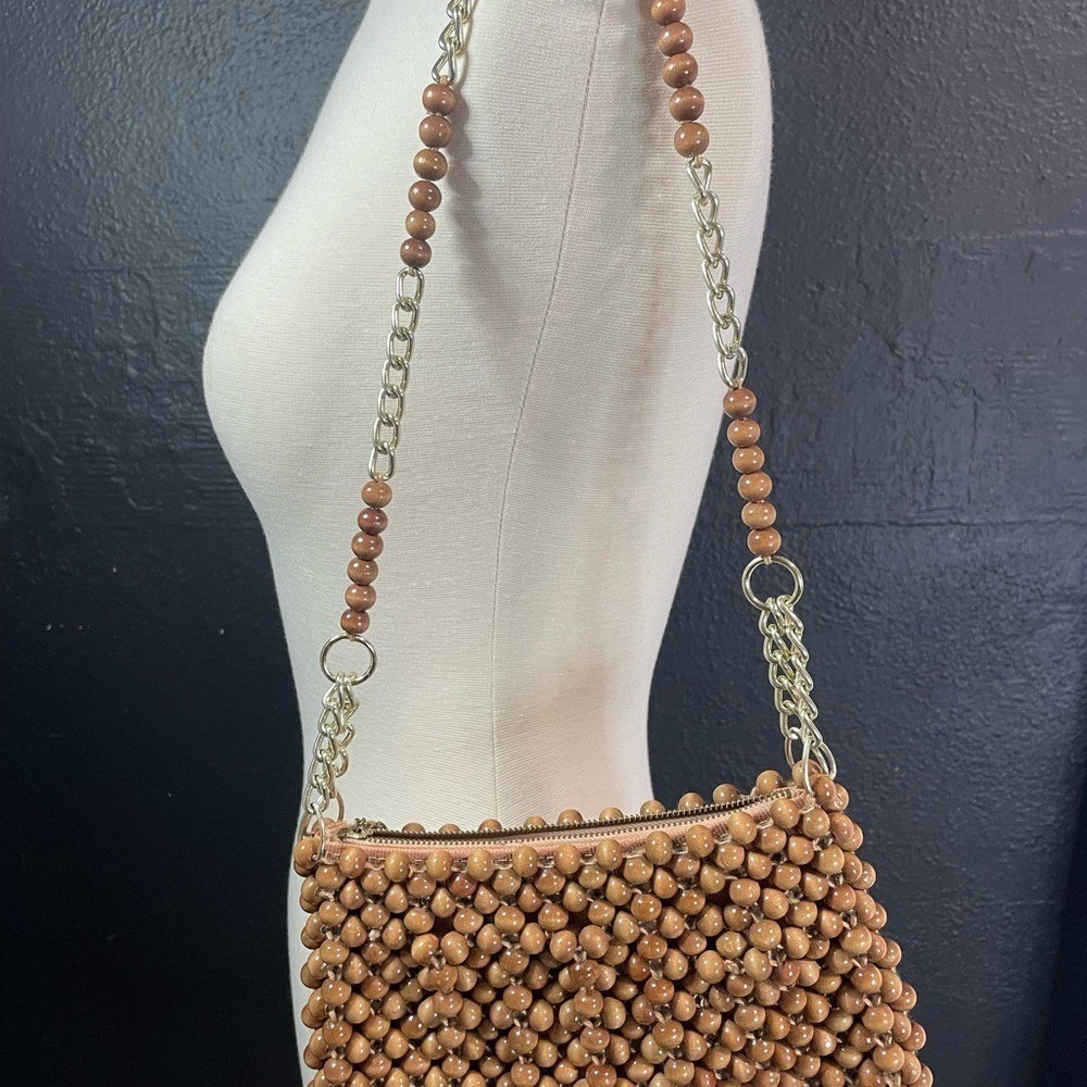 Vintage Beaded Shoulder Bag in Tan